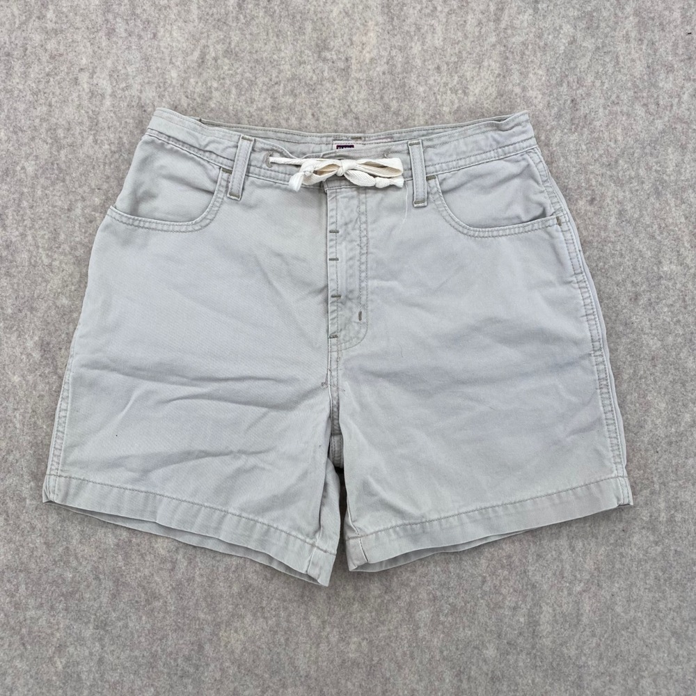 Faded Glory Khaki Shorts Womens 30 Waist Tan Cotton Twill Drawstring High Rise